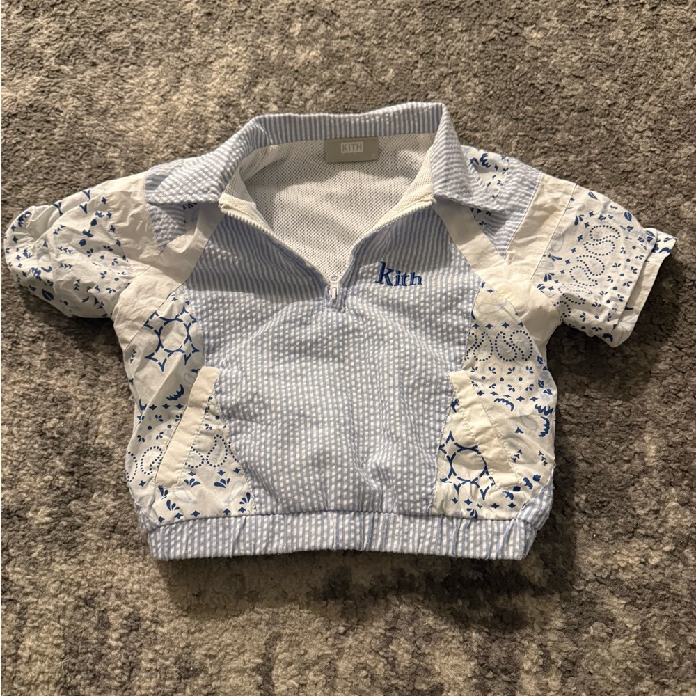 Kith Kids Blue and White Embroidered Button Down Shirt & Shorts